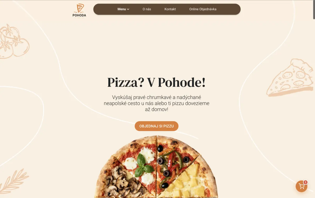 Úvodná stránka webu pizzerie Pizza Pohoda